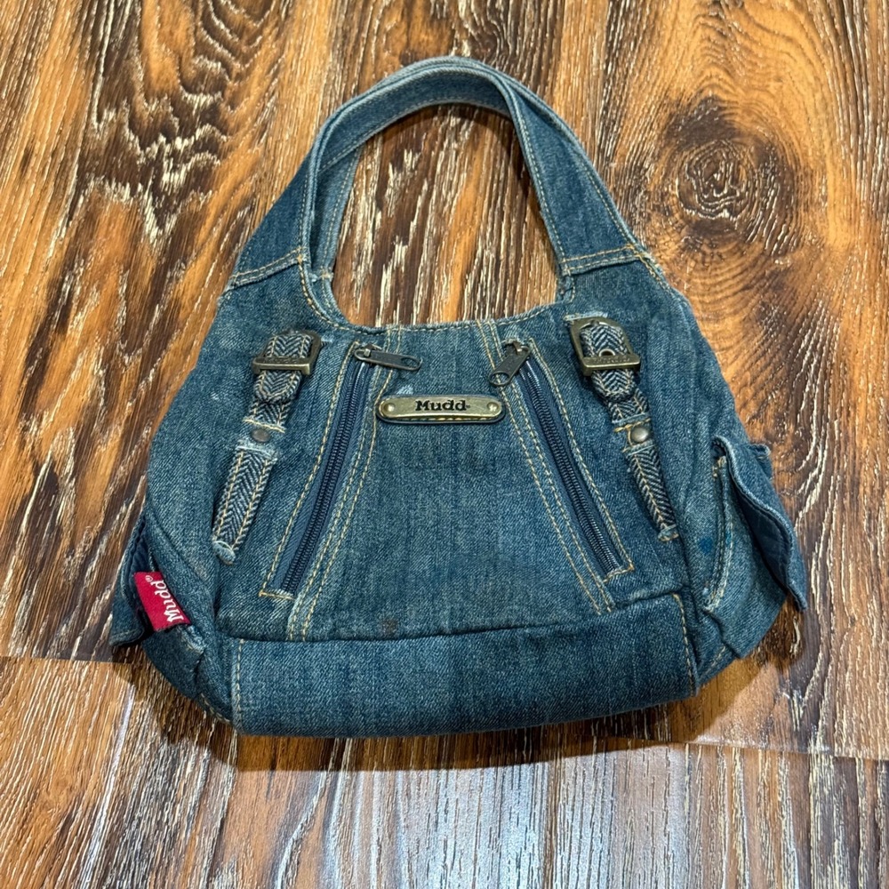 Y2K Mudd Small Denim Hobo Bag Womens Blue Vintage Multi Pocket Shoulder Purse